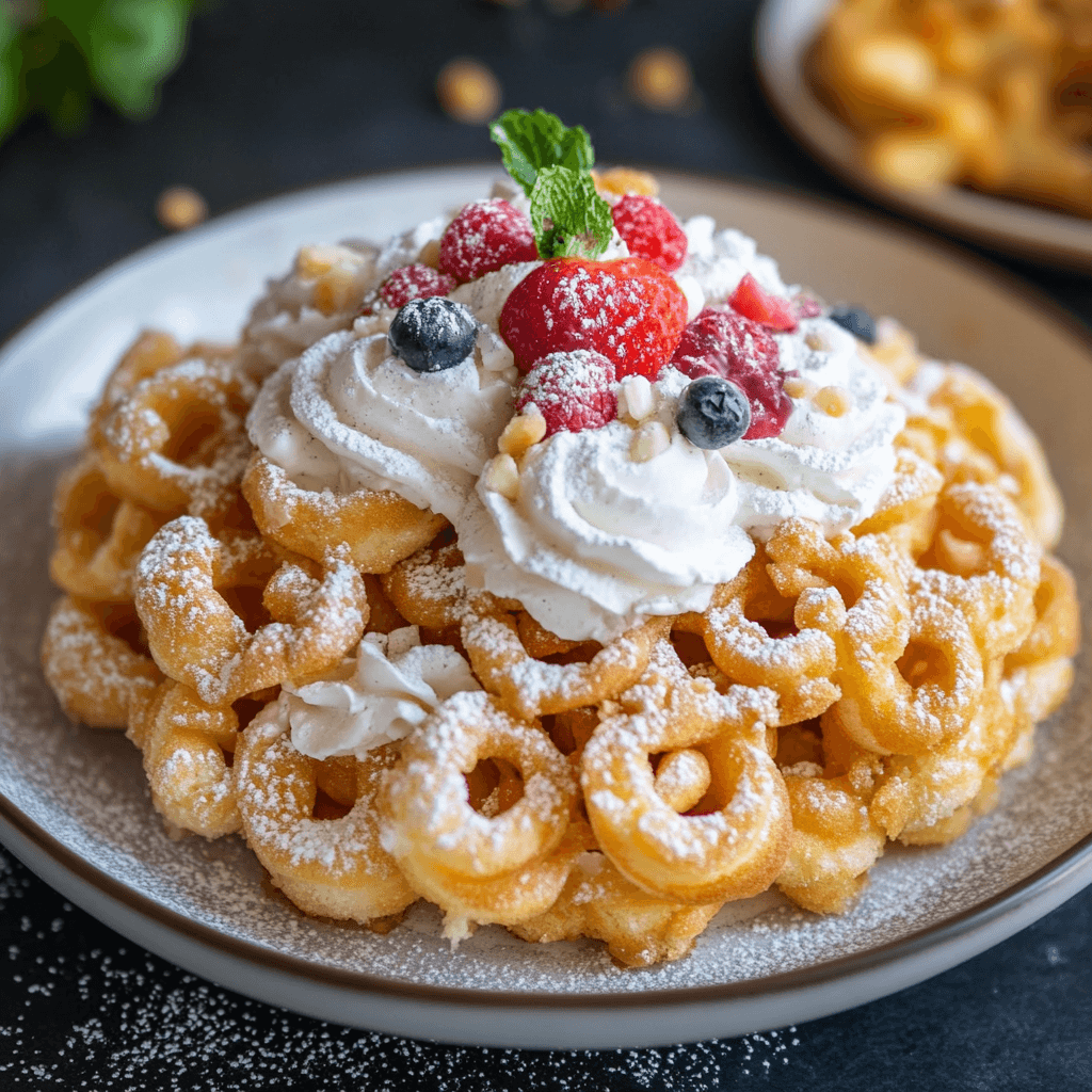 Ultimate Funnel Cake – Crispy, golden funnel cake dusted with powdered sugar for a classic fairground treat made at home.