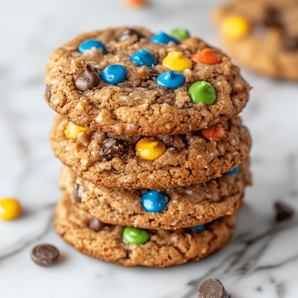 Ultimate Monster Cookies – Chewy, hearty cookies packed with peanut butter, oats, chocolate chips, and colorful candies for a fun, flavorful treat.