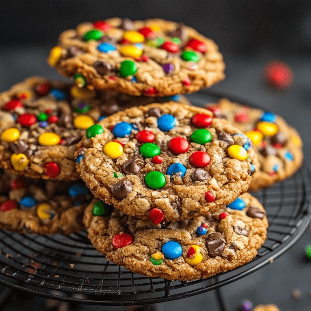 Ultimate Monster Cookies – Chewy, hearty cookies loaded with peanut butter, oats, chocolate chips, and colorful candies for a fun, delicious treat.