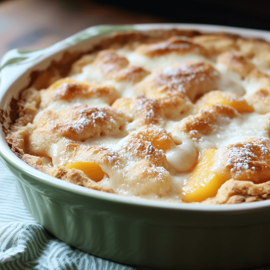 Easy Peach Cobbler – Sweet, juicy peaches topped with a buttery, golden crust for a simple and irresistible dessert.