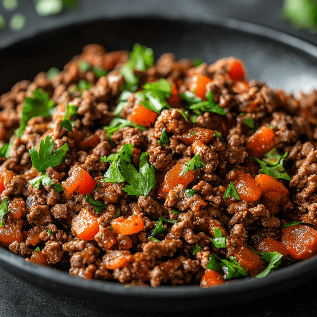 A collage of four ground beef dishes: cheesy baked ziti, taco rice bowl, lettuce wraps, and spaghetti with meat sauce, each presented in individual servings.